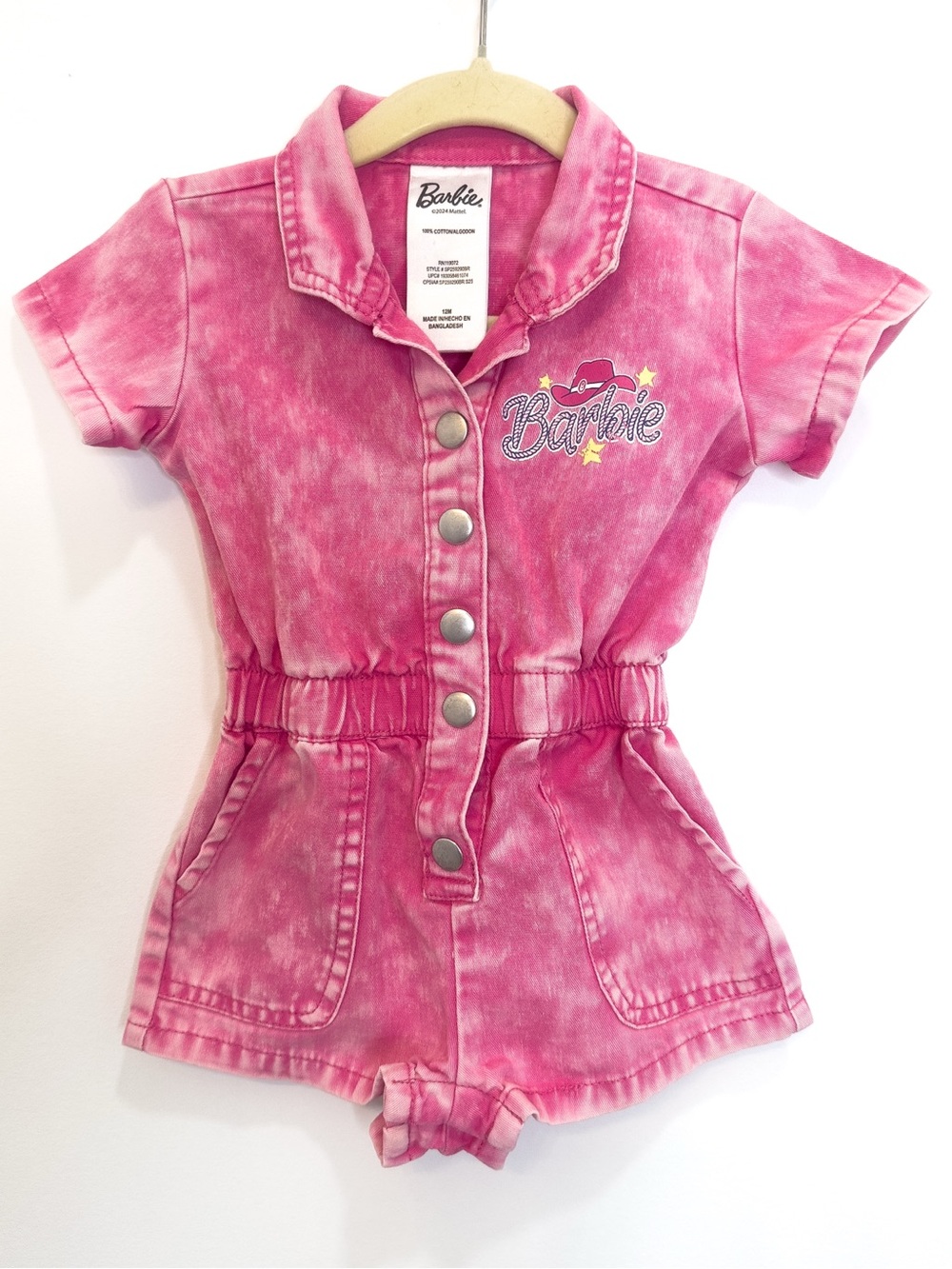 Barbie 100% Cotton Acid Wash Snap Romper 12M Y2K Western Cowgirl